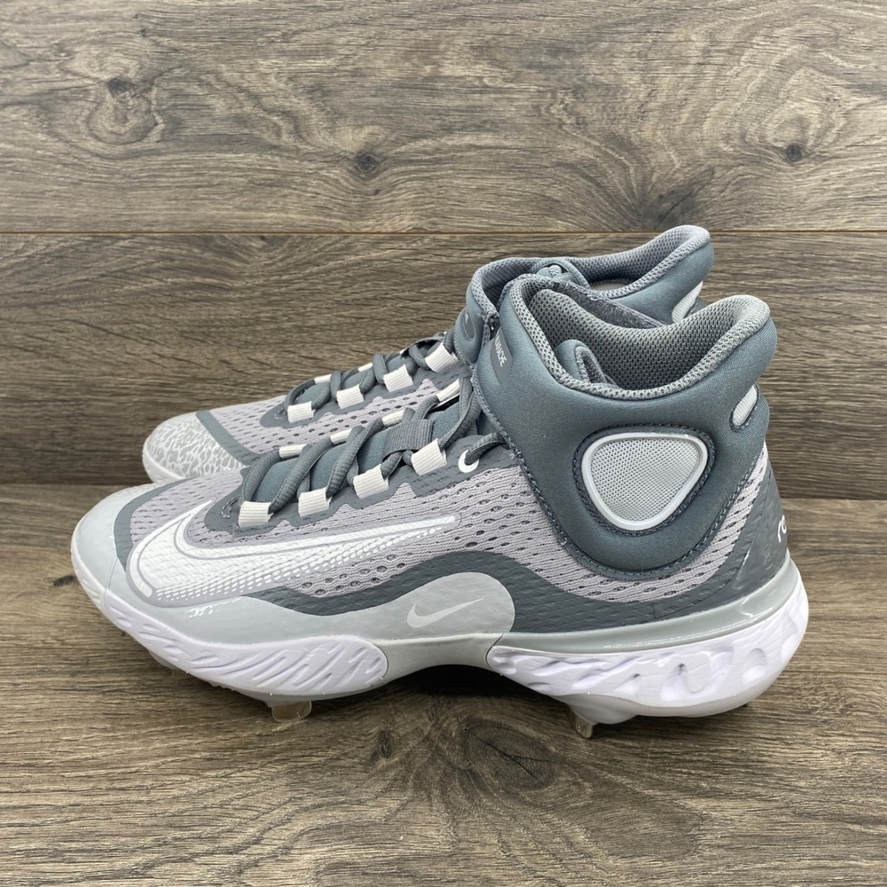 Nike Alpha Huarache Elite 4 Mid Baseball Cleats Mens 9.5 Grey DJ6520-012 Metal